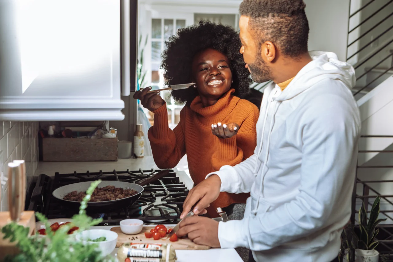Pick a new, easy recipe you both want to try and cook it from scratch together, sharing the tasks along the way.