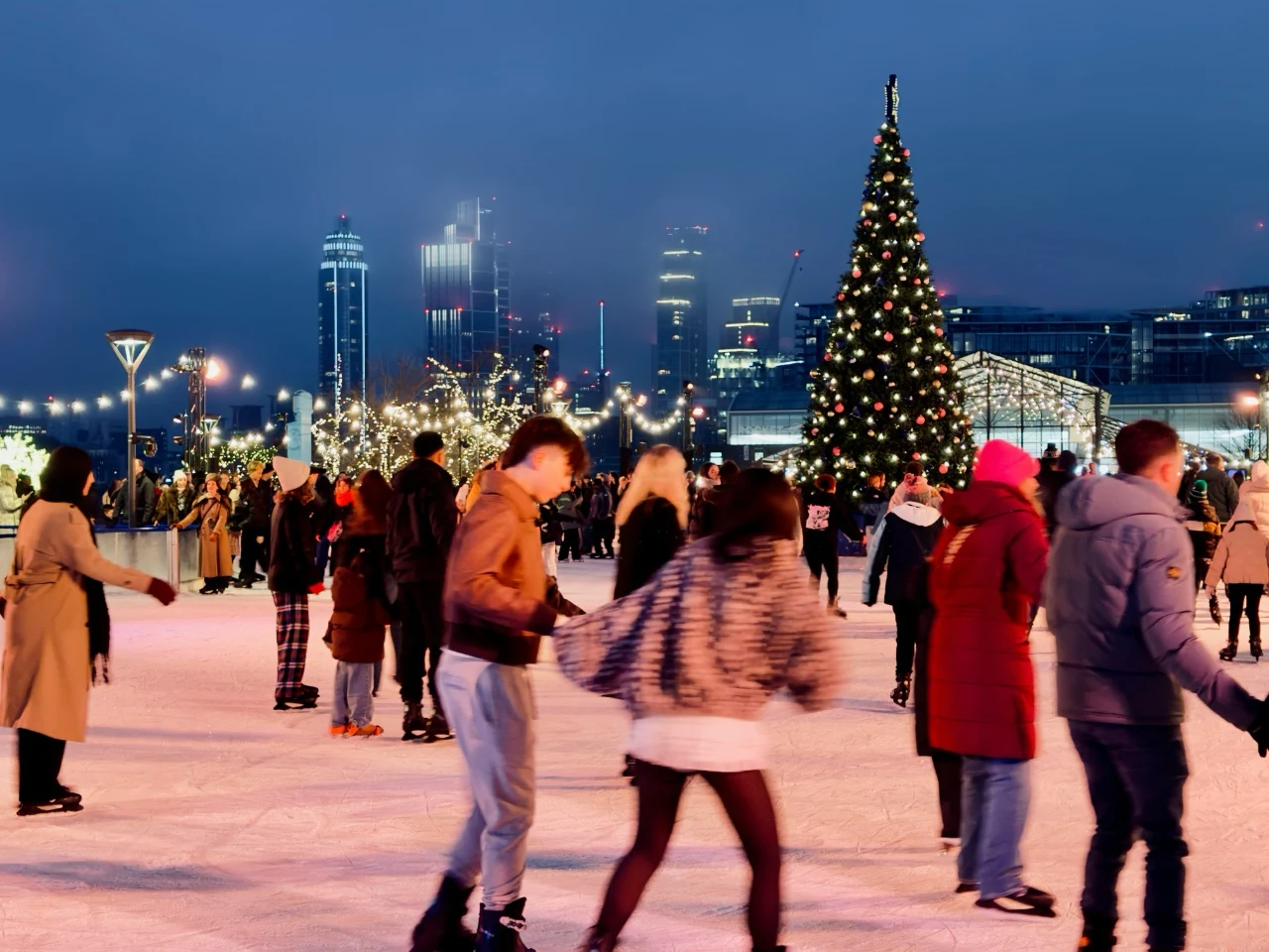 A romantic and active date — especially charming during winter months when the rink has a magical atmosphere.